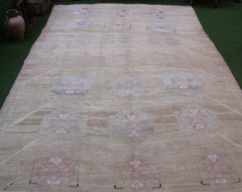 9x12 Vintage Turkish Oushak Rug: Large Muted Wool Area Rug No4897
