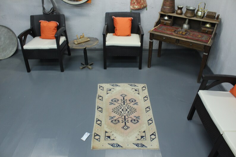 Small Turkish Rug, Blue Turkish Rug, Door Mat Rug, Bedroom Rug, Hand