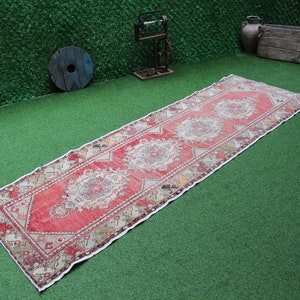 Vintage Turkish Area Rug, Handmade Wool Kilim Runner, Bohemian Tribal Design, Antique Red Turkish Rug, Unique Boho Decor-No 356