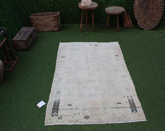 Handmade Muted Turkish Rug: Vintage Wool Area Rug No 4911