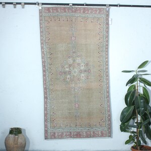 Vintage Turkish Area Rug, Handmade Wool Kilim Runner, Bohemian Tribal Design, Antique Green Turkish Rug, Unique Boho Decor-No 3279