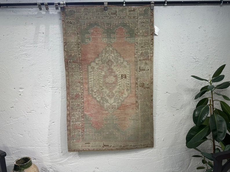 Pastel Patterned Rug Pastel Oushak Rug: 3x5 Vintage Turkish Wool Rug - Etsy UK