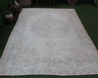 Large Vintage Oushak Turkish Rug 8x10: Handmade Wool Area Rug