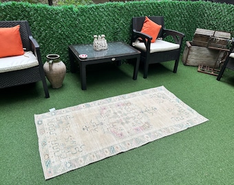 Tapis Oushak turc vintage : tapis en laine douce, fait main