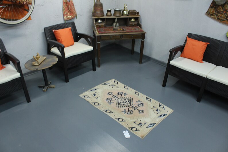 Small Turkish Rug, Blue Turkish Rug, Door Mat Rug, Bedroom Rug, Hand