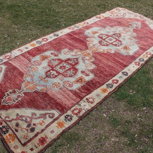 Vintage Turkish Area Rug, Handmade Wool Kilim Runner, Bohemian Tribal Design, Antique Red Turkish Rug, Unique Boho Decor-No 2550