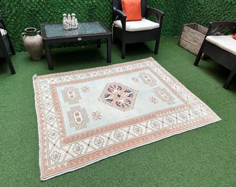 Blue Oushak Rug: Vintage Turkish Wool Hand-Knotted Area Rug