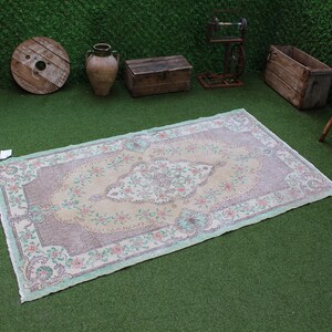 Vintage Turkish Area Rug, Handmade Wool Kilim Runner, Bohemian Tribal Design, Antique Green Turkish Rug, Unique Boho Decor-No 3117