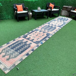 Handmade Turkish Runner Rug: Vintage Oushak Wool Hallway Rug