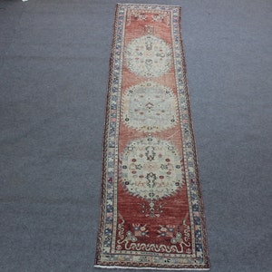 Vintage Wool Turkish Runner Rug: Handmade Bohemian Kilim, Blue Tribal Design