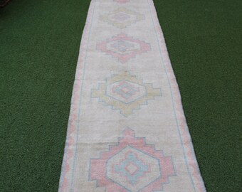 Long Oushak Runner: Vintage Turkish Hallway Rug