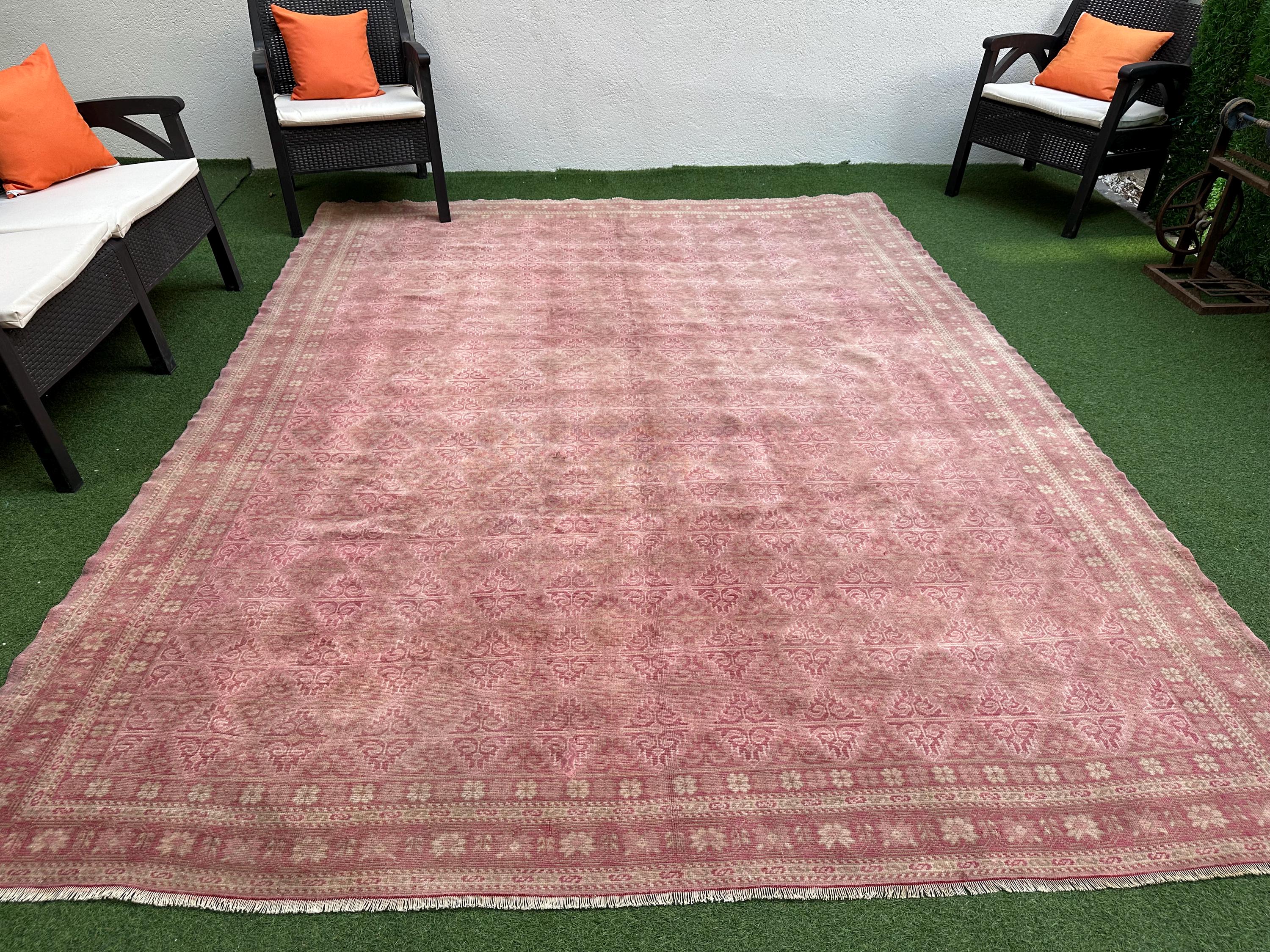 Turkish Rug 8x11, Pink Large Bedroom Rug, Oriental Home Decor Rug