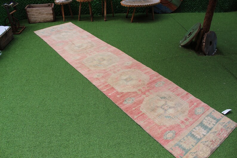 Turkish Runner Rug, Pink Oushak Runner, Pink Runner, Rug Runner Vintage