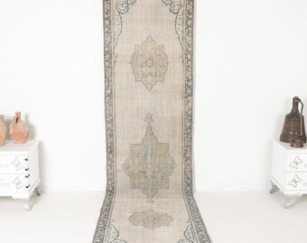 Tappeto passatoia turco vintage Oushak: tappeto da corridoio in lana tessuto a mano (84 x 343 cm)