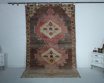Vintage Pink Oushak Rug: Handmade Turkish Wool Area Rug