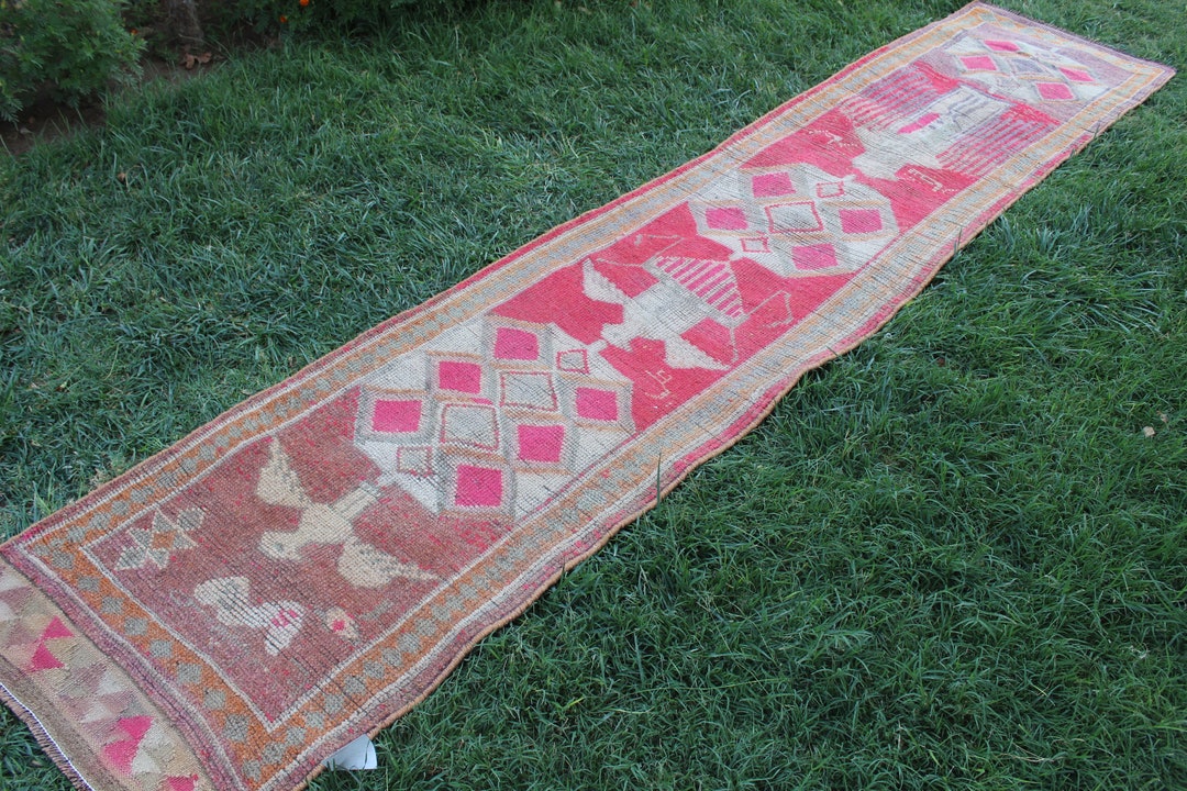 Vintage Turkish Area Rug, Handmade Wool Kilim Runner, Bohemian Tribal