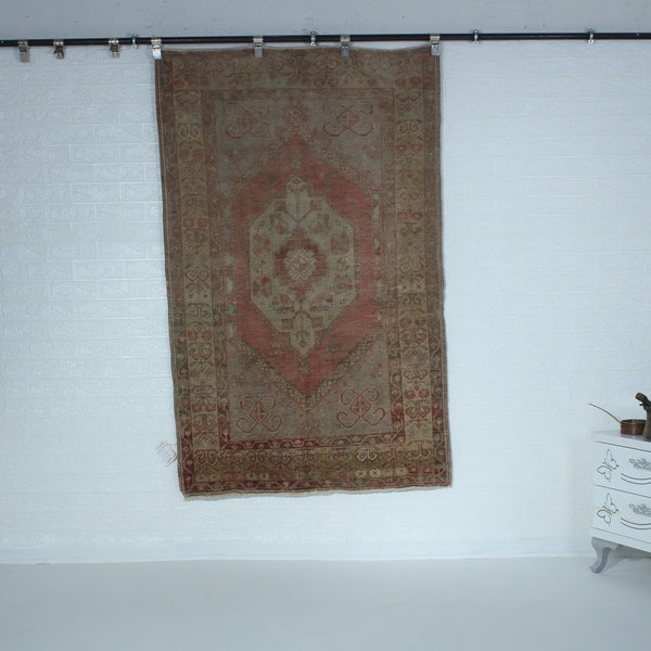 Vintage Turkish Rug, 3x5 Oushak Rug, Handmade Home Decor, Vintage Wool Rug, Kitchen Rug, Bedroom Rug, Area Rug 3'8x5'10 feet, no 6053