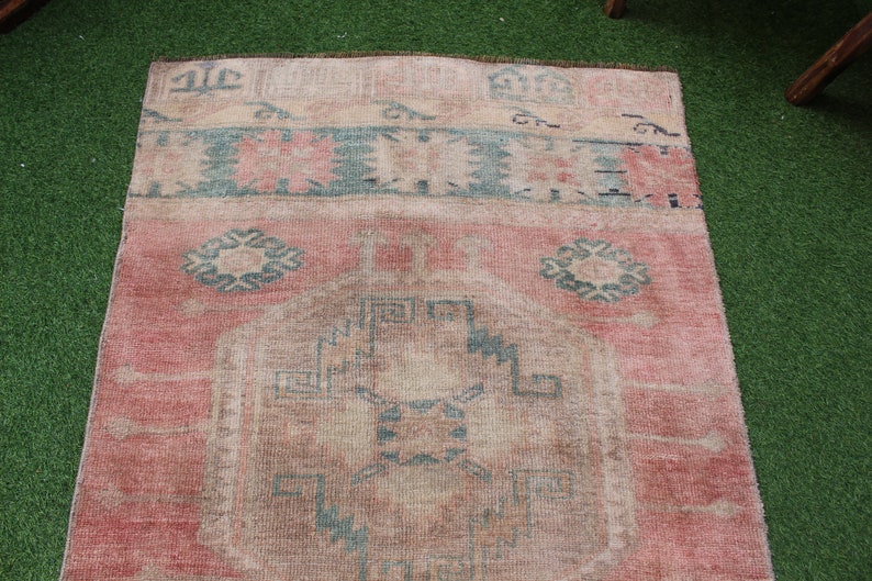 Turkish Runner Rug, Pink Oushak Runner, Pink Runner, Rug Runner Vintage