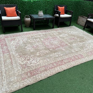 Livin Room Rug, Vintage Turkish Rug, Muted Ouhsak Rug, 8x10 vintage rug, Bedroom Rug, Vintage Rugs, No 5507