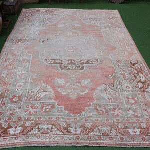 Antique Turkish Rug, Handmade Rugs, Wool Rug, Pastel Oushak Rug, Turkish Area Rug, 8x10 Turkish Rug, 8x10 Oushak Rug, Living Room, No 5190