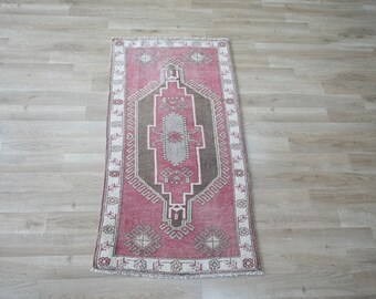 Tappeto Oushak vintage, 60 x 120 cm, in lana, annodato a mano, stile tribale, ideale per l'ingresso.
