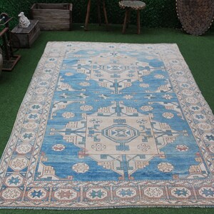 Turkish Rug Blue, Vintage Turkish Rug, Blue Oushak Rug, Handmade Home Decor, Home Decor Boho, Handmade Gift, Vintage Rugs, Wool Rug, No 5168