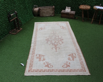 Muted Oushak Turkish Rug: Hand-Knotted Vintage Wool Area Rug