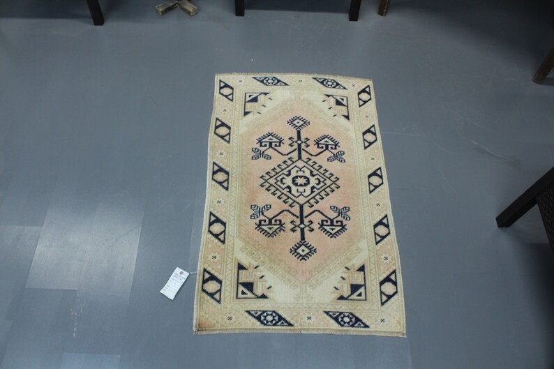 Small Turkish Rug, Blue Turkish Rug, Door Mat Rug, Bedroom Rug, Hand