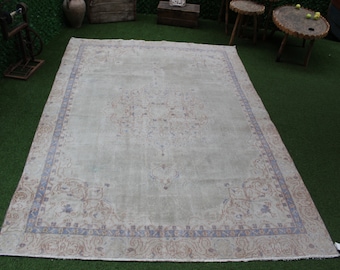 Muted Vintage Oushak Rug: Hand-Knotted Turkish Wool Rug