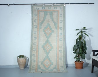 Vintage Oushak Wool Rug: 3'9x8'8 Blue Turkish Area Rug