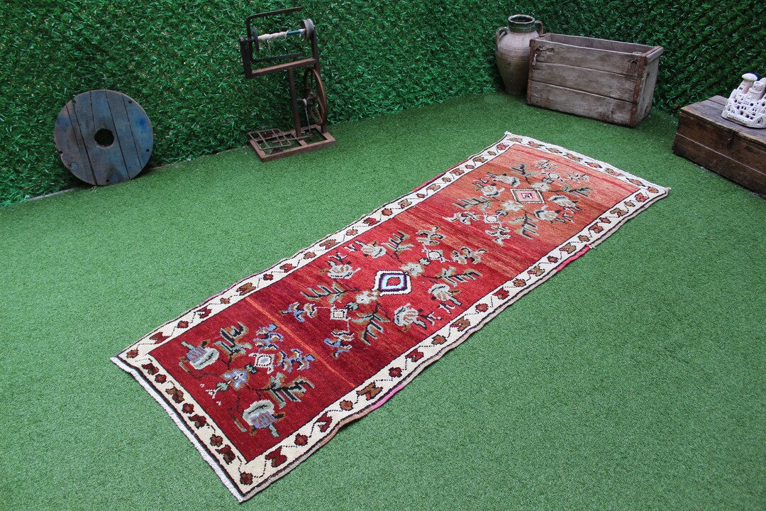 Vintage Turkish Area Rug, Handmade Wool Kilim Runner, Bohemian Tribal