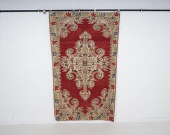 Vintage Red Turkish Wool Runner Rug: Handmade Kilim, Tribal Boho Decor