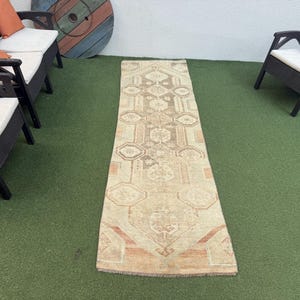 Antique Oushak Runner, Red and Gray Home Decor Bedroom Runner, 3x9 Kitchen Decor Rug, Vintage Area Rug 2&#39;9&#39;&#39;x9&#39;4&#39; feet, Bohemian Rugs, n6286