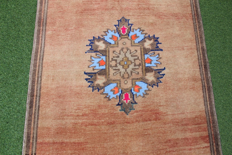 Long Oushak Runner, Turksh Runner Rug, Pink Oushak Runner, 14 Foot