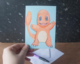 Charmander Pokemon Inspired Greetings Card