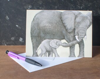 Mummy and Baby African Elephants Greetings Card