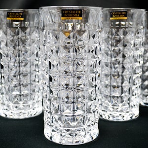 Fan Leaf Design Crystal Highball Glass Masquerade Pattern Crystal Glasses  Set of 4 