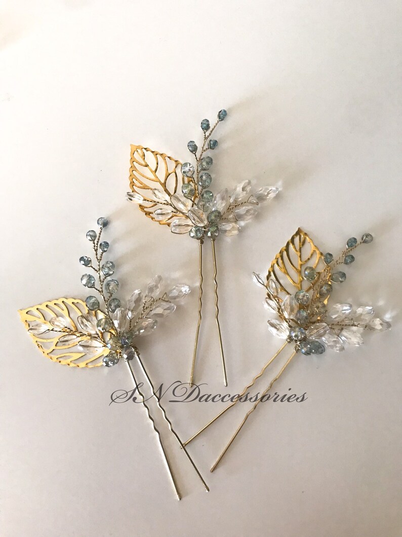 Wedding Hair Pins Bridal Crystal Hair Pins Golden Hair Etsy