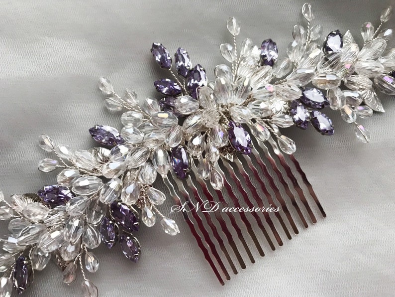 Lavender wedding hair comb Bridal zircon headpiece light Etsy