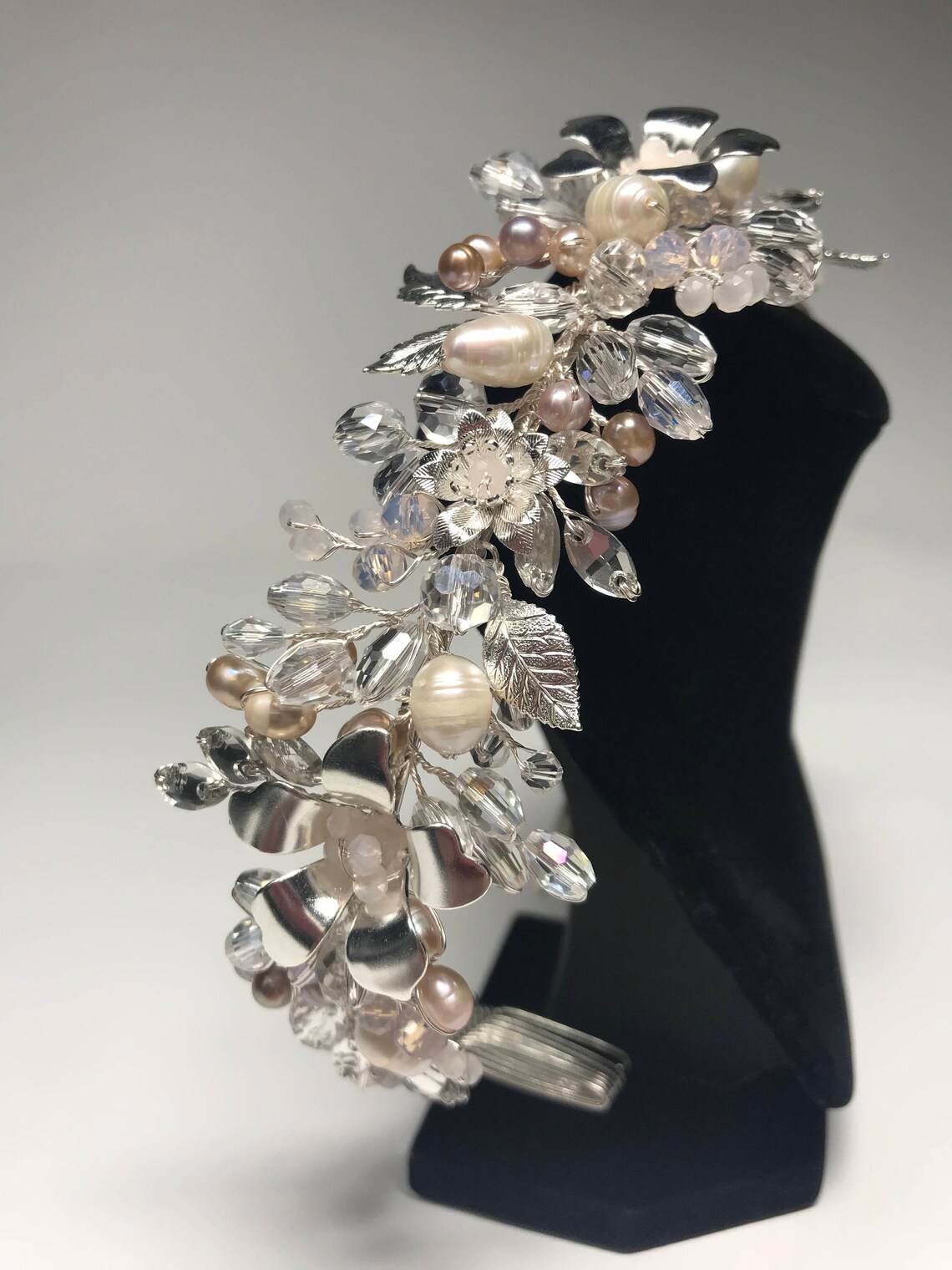 Bridal tiara Floral Hair tiara Crystal headband Wedding Etsy