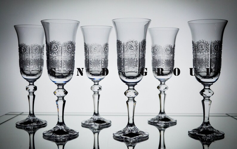 Bohemia Crystal Champagne Glasses 5oz. Stem Flutes Set of 6 Etsy