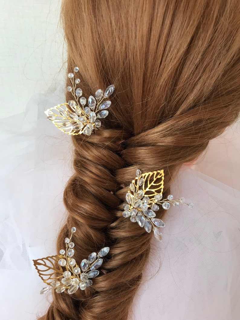 Wedding Hair Pins Bridal Crystal Hair Pins Golden Hair Etsy