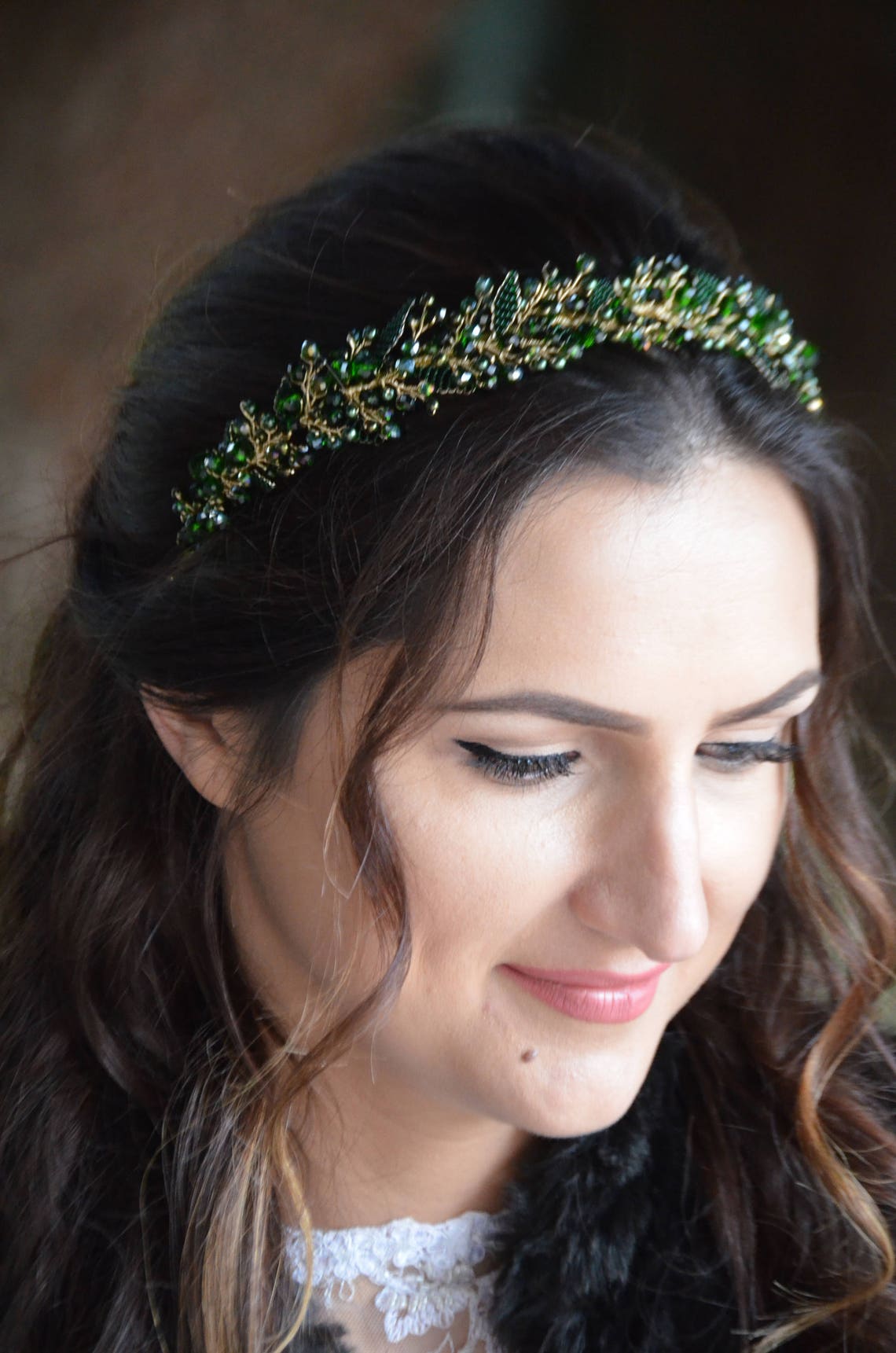 Hair tiara Green Hair tiara Crystal headband Wedding hair Etsy