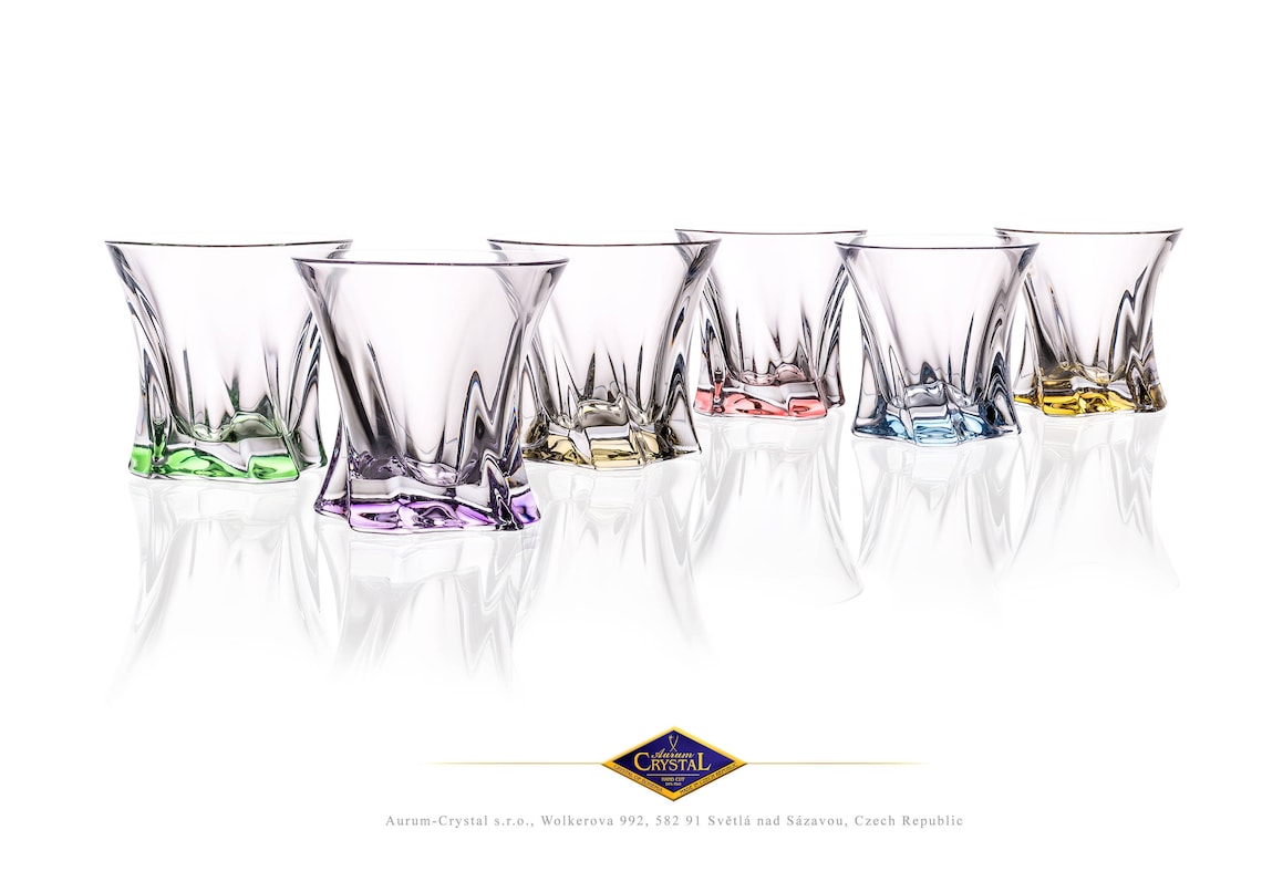 Crystal Glass Bohemia WHISKEY TUMBLERS COLORED Set of 6 Etsy