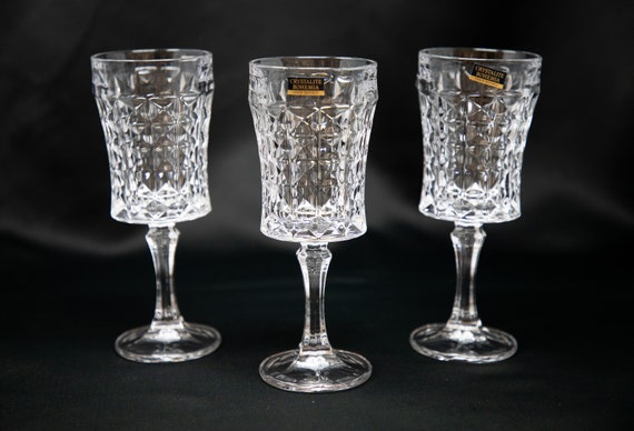 Bohemian Crystal Glass Set of 7 Champagne Flute Wine Glasses 12 oz