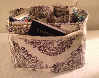 Gray Damask Purse Organizer Insert /   29&quot; Long