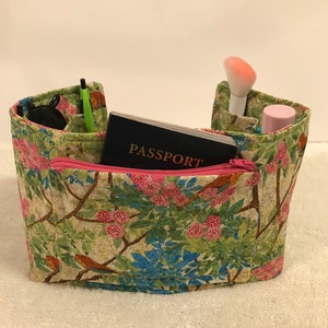 Hermoso organizador de bolso con diseño de ramas de pájaros para jardín, bolso de mano de 19" de largo