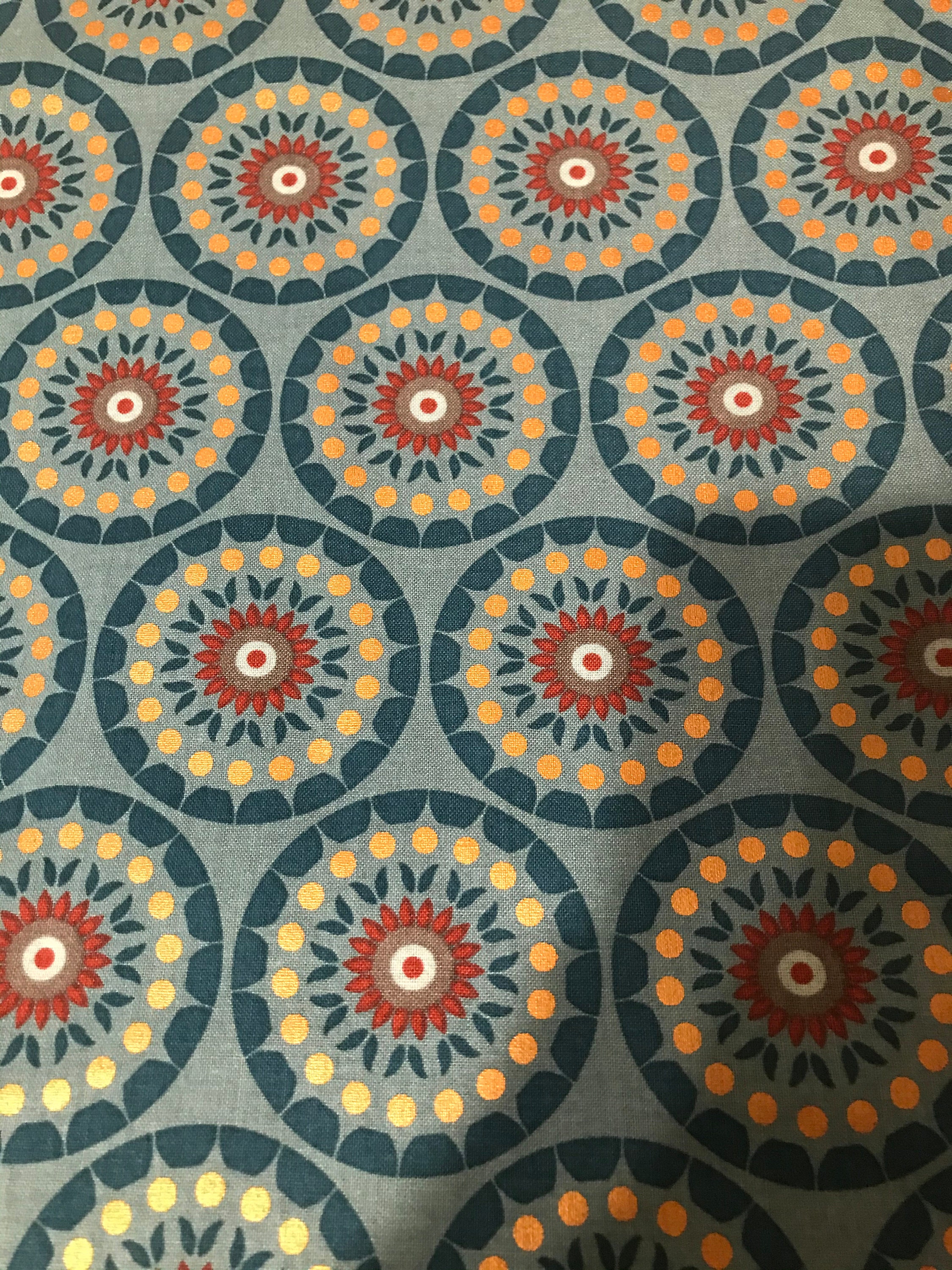 Fabric, Medallion Turquoise, Half Yard, Fat Quarter, One Yard
