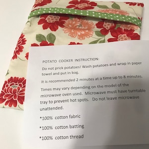 Large Microwave Potato Bag -Warm Rolls and Biscuits- Potato Cooker