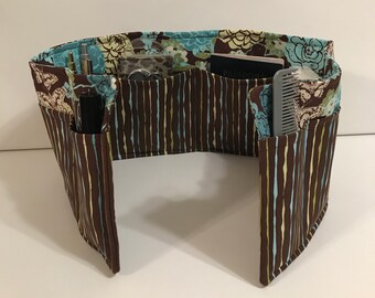 2- Sided Purse Insert-Organizer- Brown Floral-Aqua - 29&quot; Long